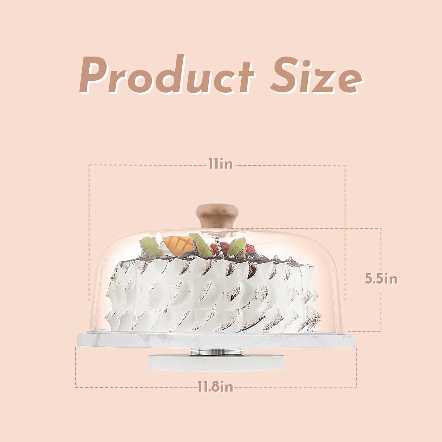 Marble Cake Stand with Acrylic Dome Lid, Cake Holder 360° Rotating, Cake Plate Board for Party, Wedding, Cake Display Stand with Dome Cover,Charcuterie Boards for Cheese, Chips, Fruit
