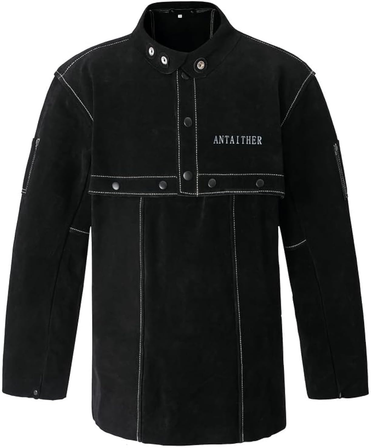 ANTAITHER Leather Welding Jacket with Open Back, Bib Apron with Cape Sleeve, Heat Flame Resistant Welder Coat