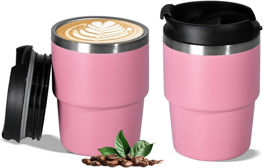 6oz Vacuum Insulated Espresso Cup Set of 2, Espresso Shot Cup for Coffee, Double Wall Stainless Steel Mini Tumbler Shot Glasses with Lid