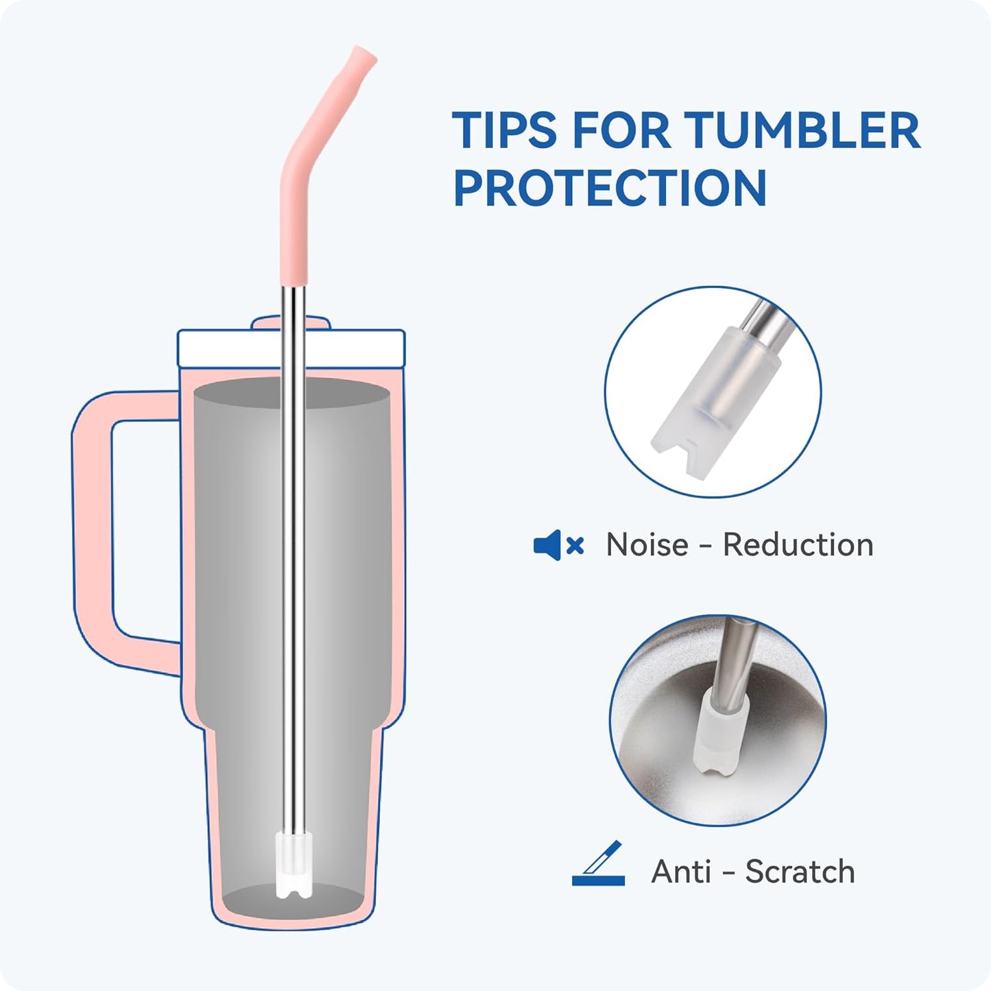 Reusable Metal Straws with Silicone Tip for Stanley 30oz,Stainless Steel Drinking Straws for 30oz Tumbler,3 Straight Tubes & 6 Tips& 1 Cleanr Brush (Ash)
