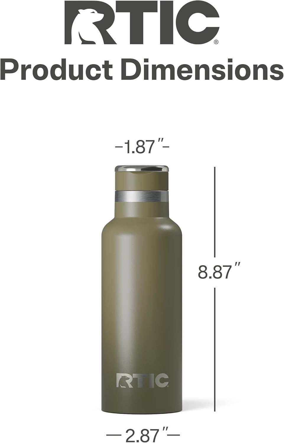 RTIC 16oz Journey Bottle Metal Stainless Steel Vacuum Insulated, BPA Free, Reusable, for Water, Hot and Cold Drinks, Travel, Sports, Camping, Olive