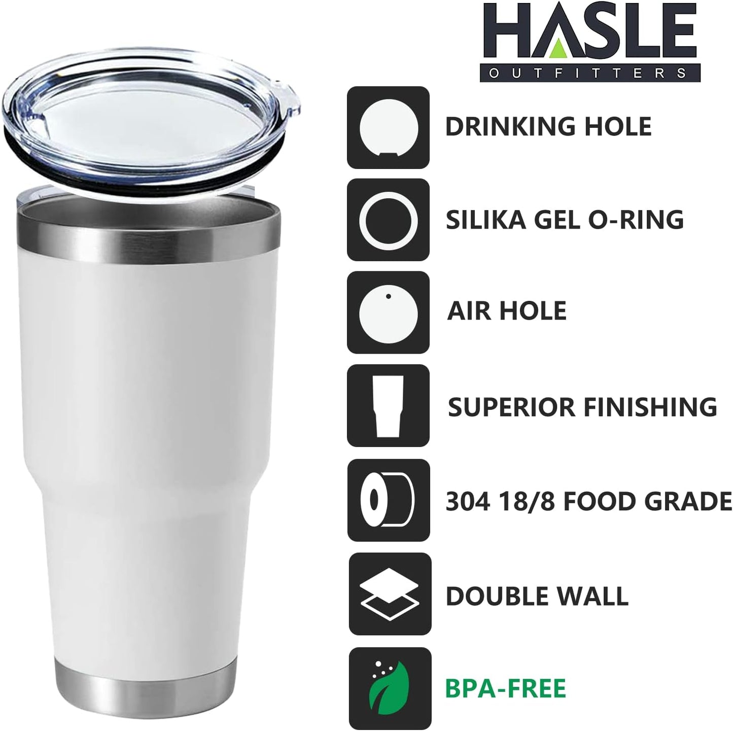 HASLE OUTFITTERS 30oz Stainless Steel Tumbler, Double Wall Vacuum Insulated Travel Mug Tumbler, Durable Insulated Coffee Mug, Gift Box Set (White, 8)