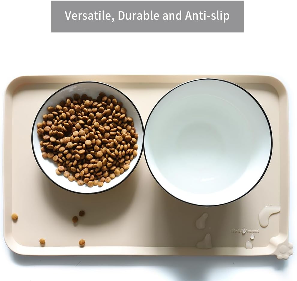 Hoki Found Silicone Pet Food Mats Tray - High-Lips Pet Dog Cat Bowl Mats - Dog Pet Cat Feeding Mat - Waterproof Dog Cat Food Mats -Pet Water Mats for Floors - Papayawhip