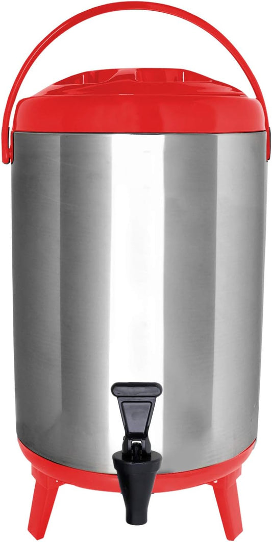 Stainless Steel Insulated Beverage Dispenser – Insulated Thermal Hot and Cold Coffee Carafe – 8 Liter Drink Dispenser with Spigot for Hot Water, Tea & Coffee, Cold Milk, Juice & More RED