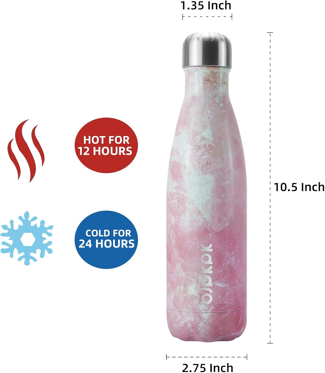 BJPKPK Insulated Water Bottles 17oz Stainless Steel Sports Water Bottles Keep Cold for 24 Hours and Hot for 12 Hours,BPA Free,Marble Blossom