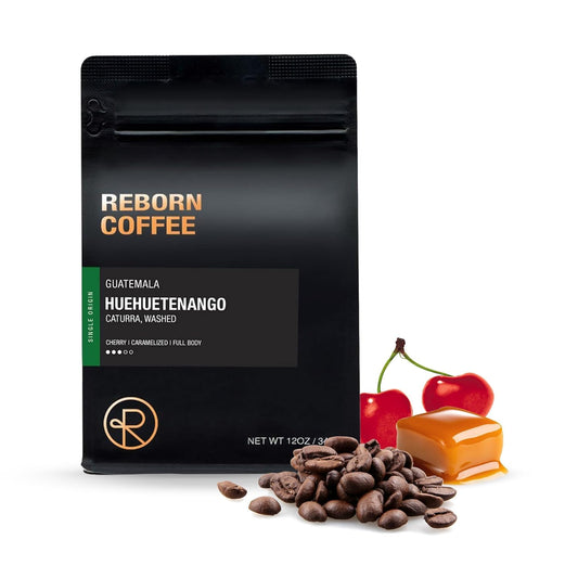 Reborn Coffee Specialty Whole Bean Coffee, Medium Roast, 12 Ounce, Guatemala Huehuetenango, Flavor Notes of Cherry, Caramelized, and Full Body