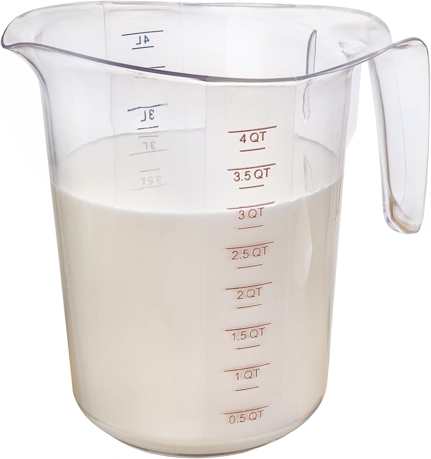 DaYammi Measuring Cups 4-Piece, Unbreakable Food-Grade Plastic Measuring Cup for Dishwasher, 16-Cup Liquid Measuring Cups for Prepping, Baking, Cooking, Readable Markings, 4-Quart/4L, Clear