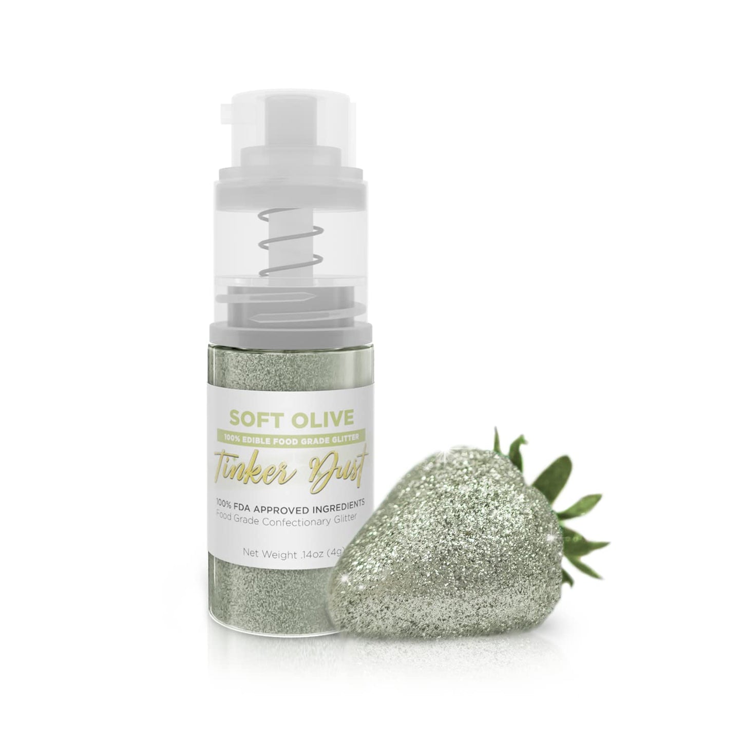 Bakell - Soft Olive Tinker Dust (4g, 1x Mini Spray Pump) Edible Glitter for Food, Desserts, and Beverages!