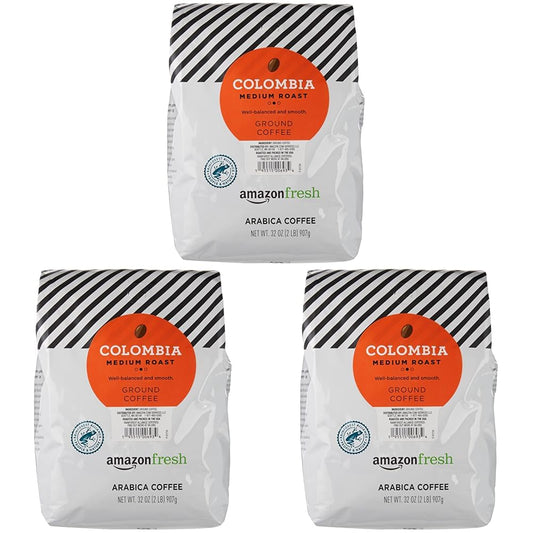 Amazon Fresh, Colombia Ground Coffee, Medium Roast, 32 Oz (Pack of 3)