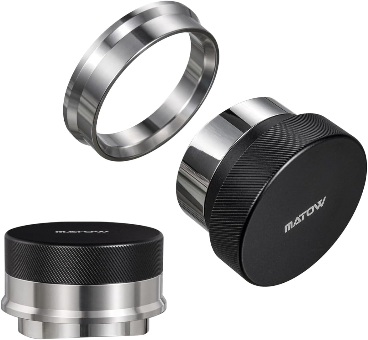 MATOW 2 in 1 Design Gravity Distributor and Magnetic Dosing Funnel Combo, 58.5mm Adaptive Espresso Distributor and Stainless Steel Dosing Ring Set Fits All 58mm Portafilter