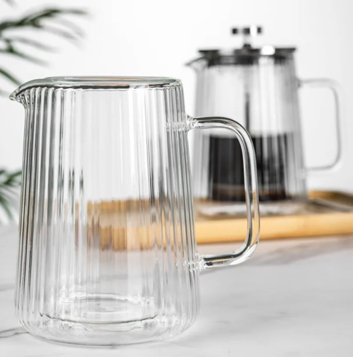 French Press Coffee Maker – 650ml (22oz) | Double-Wall Borosilicate Glass - Makes 4–5 Cups (1Cup = 4oz or 118ml) | Ribbed Manual Brewer with Stainless Steel Mesh Filter for Coffee & Tea