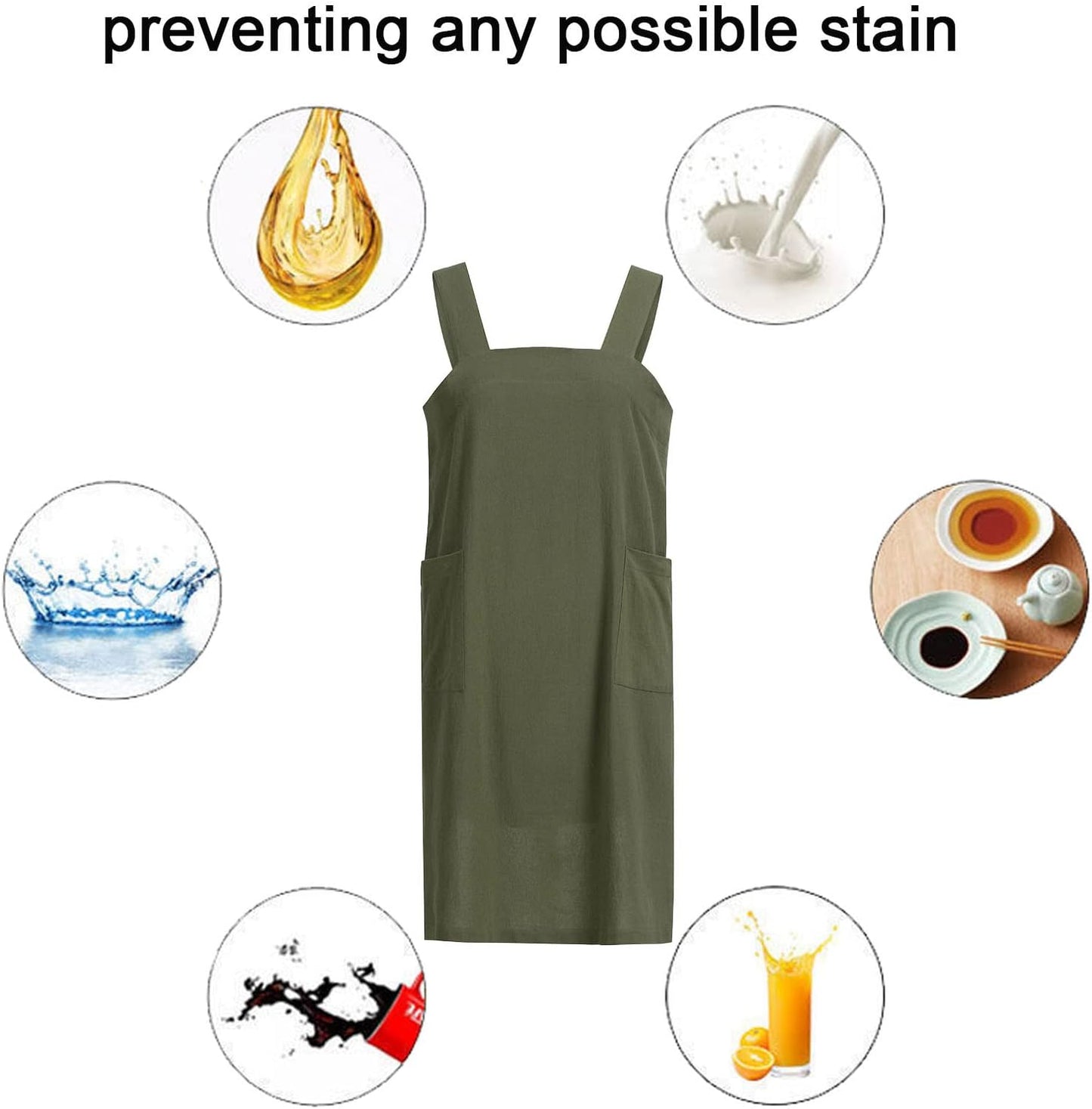 ZQFFB Pinafore Cross Back Apron for Women with Pockets Japanese Smock for Work Gardening Cooking Painting Baking