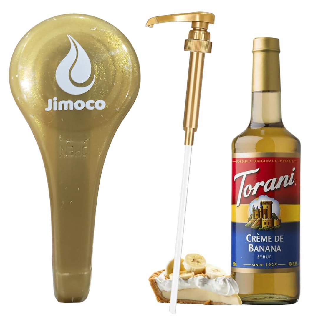 Jimoco® Syrup Pump Dispenser + Torani® CREME DE Banana Syrup, 25.4 oz - Coffee Syrup Pump & Flavoring Bundle