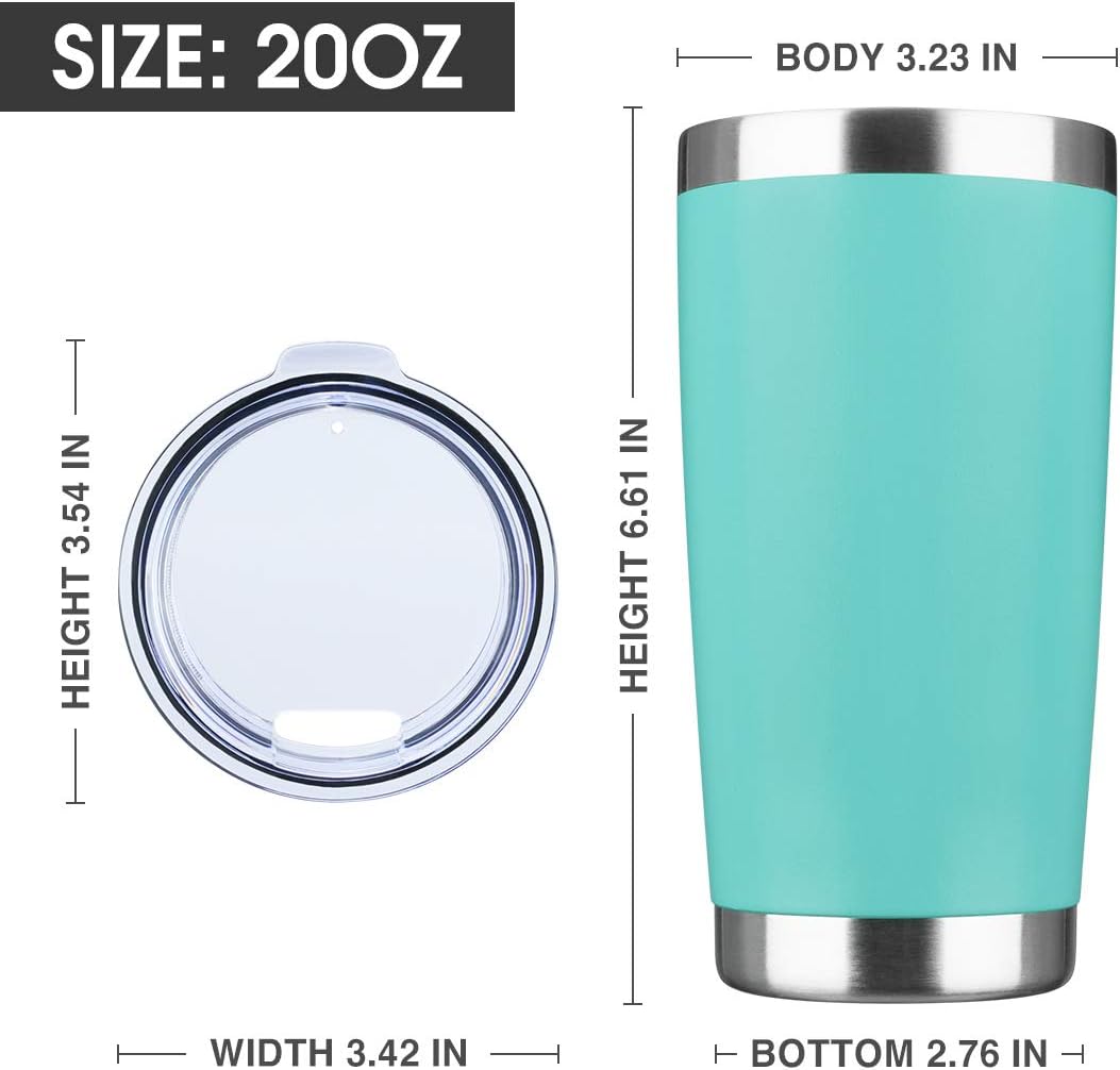 20oz Tumbler Bulk Stainless Steel Vacuum Insulated Tumblers with Lid Double Wall Travel Mug, Powder Coated Coffee Cup, Suitable for Ice Drinks and Hot Beverage (Light blue 6pack)