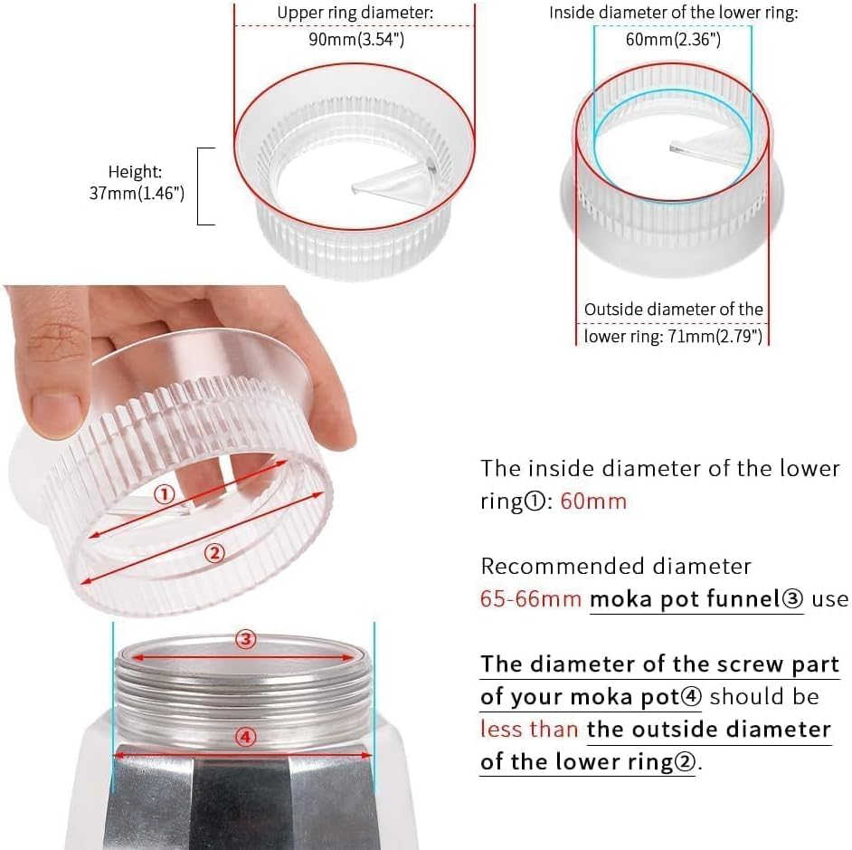 watchget Moka Pot Dosing Funnel, Stovetop Espresso Coffee Maker Distribution Tool Italian Coffee Maker Dosing Ring For Moka Express 6 Cups, Transparent