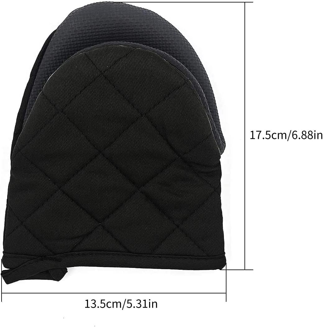 1 Pair Short Oven Mitts, Heat Resistant Silicone Kitchen Mini Oven Mitts for 500 Degrees, Non-Slip Grip Surfaces and Hanging Loop Gloves, Baking Grilling Barbecue Microwave Machine Washable