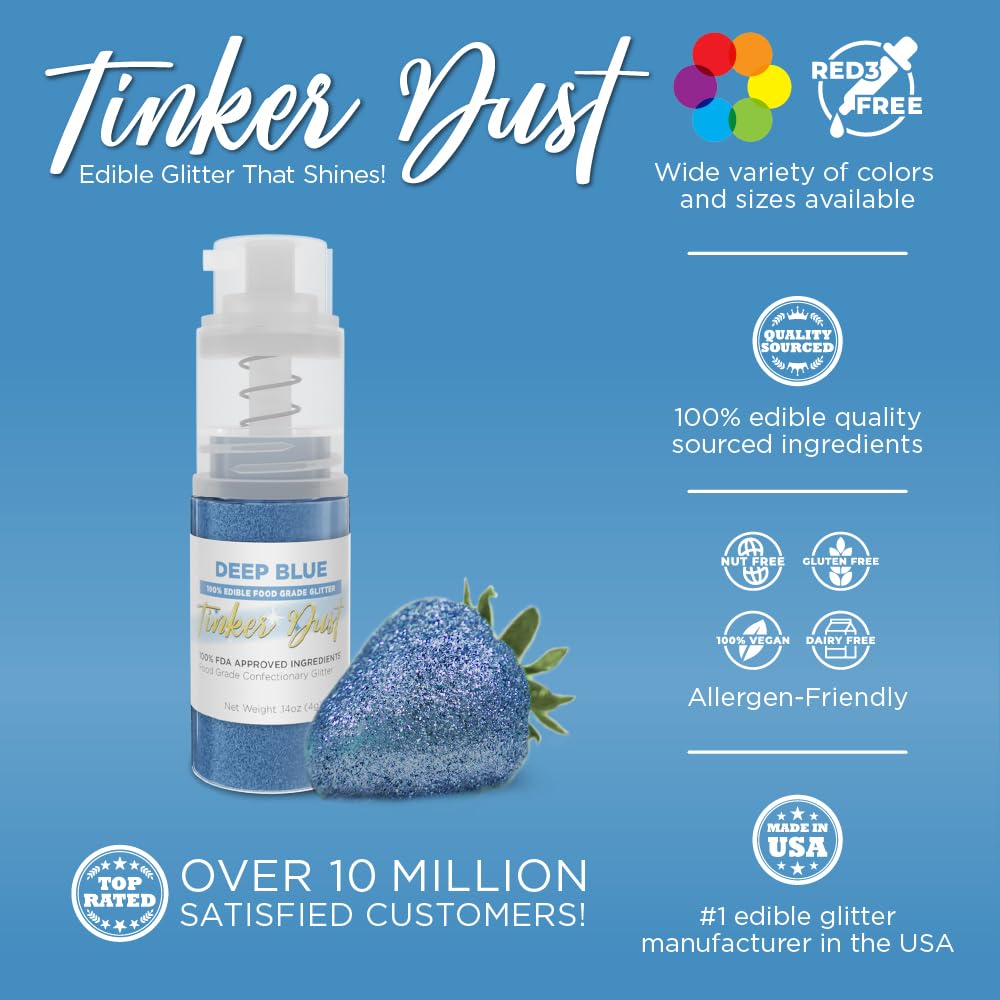 Bakell - Deep Blue Tinker Dust (4g, 1x Mini Spray Pump) Edible Glitter for Food, Desserts, and Beverages!