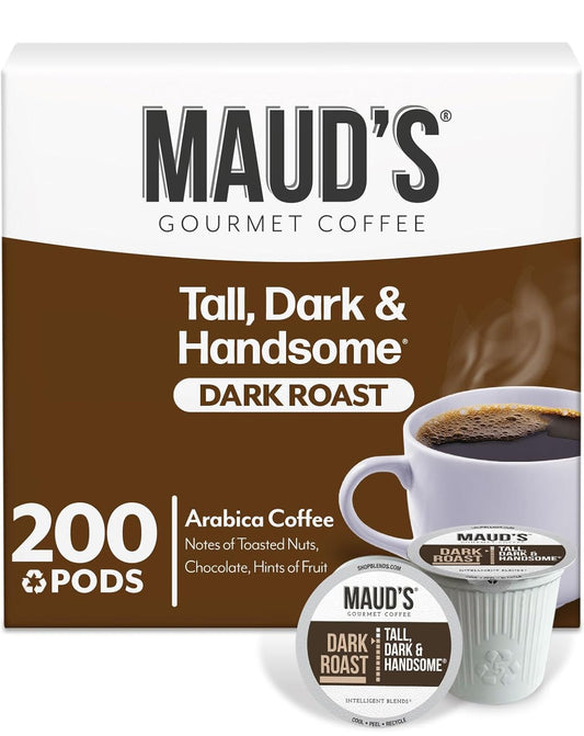 Maud's Dark Roast Coffee Pods, 200ct, Recyclable Single Serve Pods – 100% Arabica Coffee, Compatible with Keurig K Cups Maker