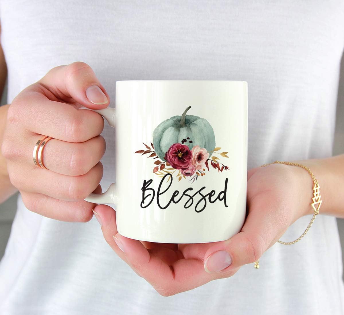Andaz Press Fall Burgundy Marsala 11oz. Ceramic Coffee Tea Mug, Blessed, 1-Pack, Pumpkin Floral Graphic, Birthday, Friend, Family, Coworker, Autumn Season, Festive Thanksgiving Ideas