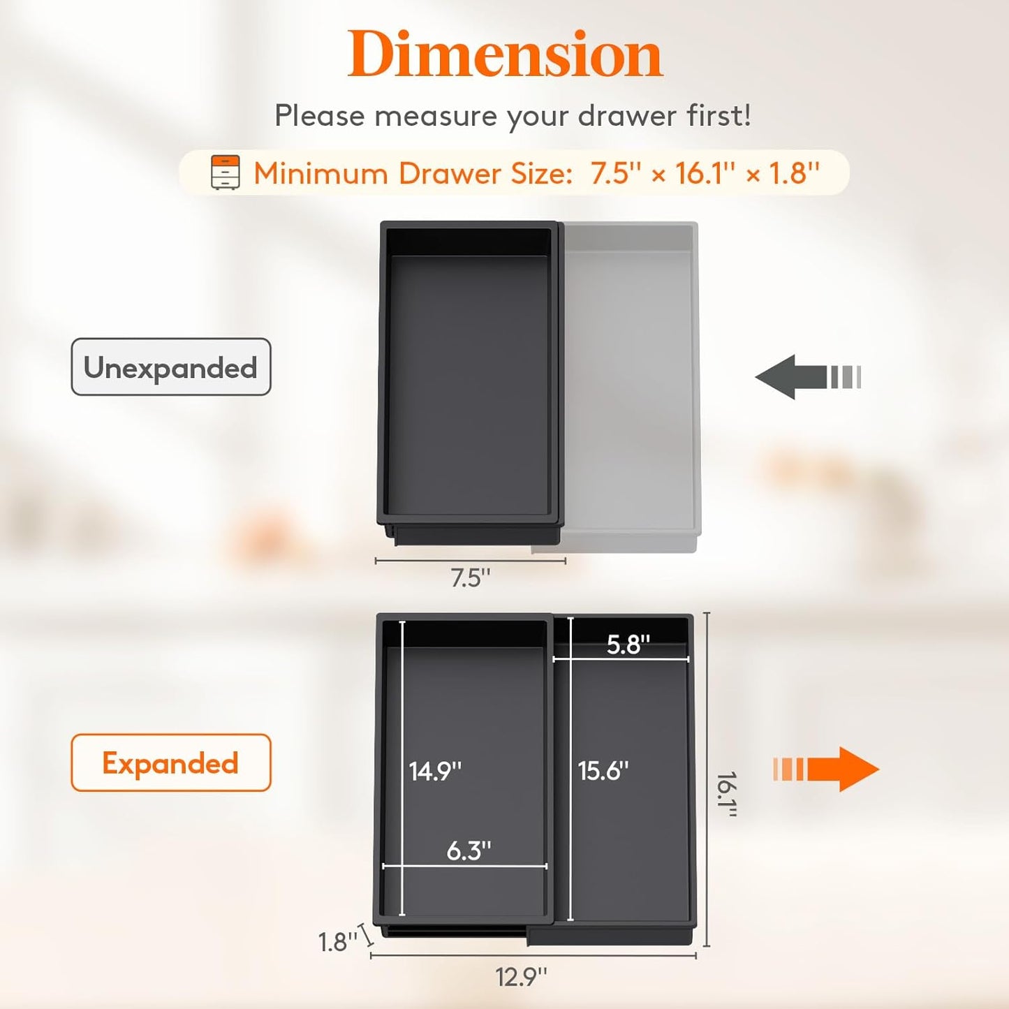 Lifewit Utensil Drawer Organizer, Expandable Cooking Silverware Tray for Kitchen Drawer, Adjustable Cutlery Flatware Holder, Plastic Spatula Tools and Gadgets Storage Divider, 2 Compartments, Black