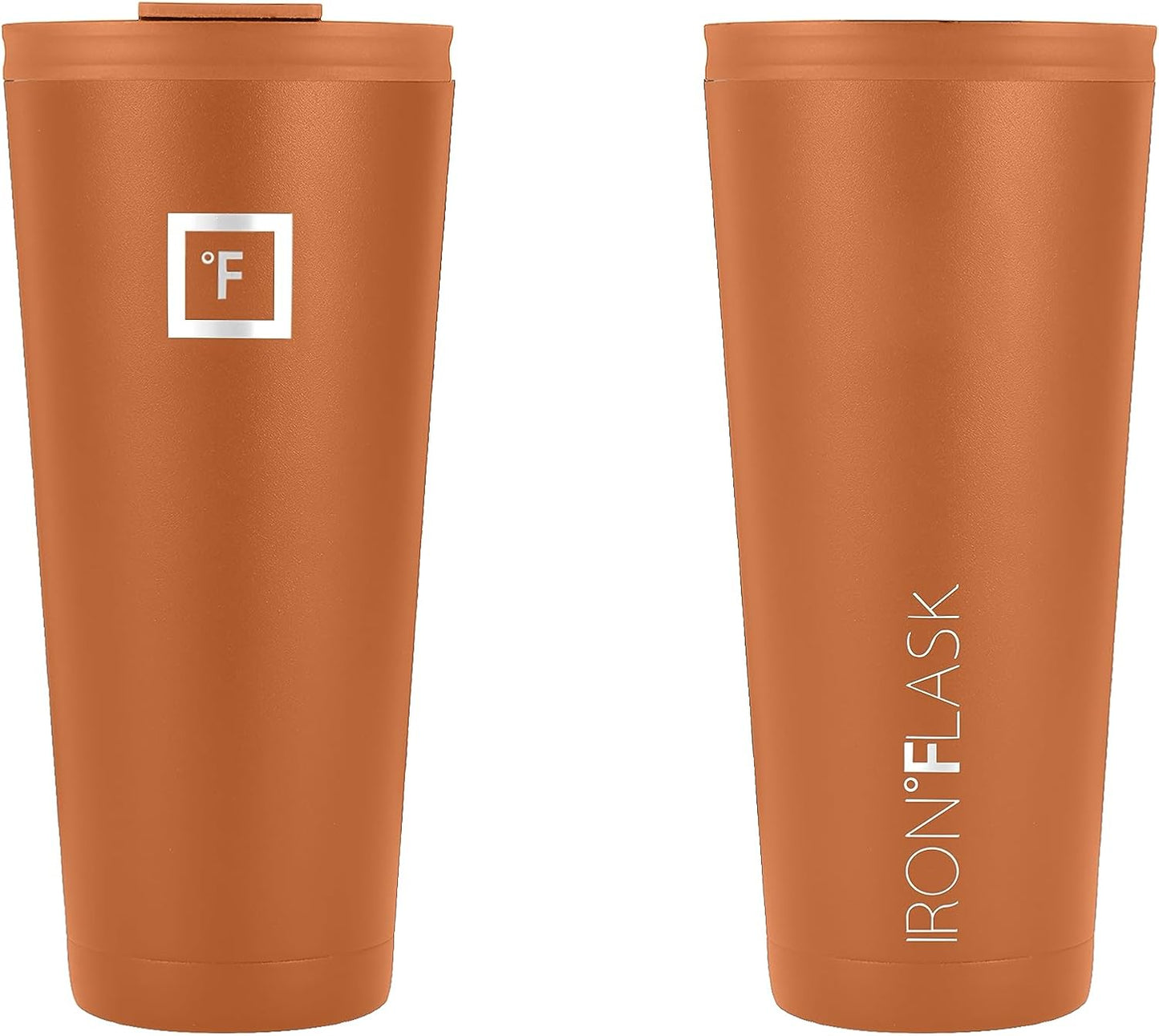 IRON °FLASK Classic Tumbler - Vacuum Insulated Stainless Steel Water Bottle, Double Walled, Drinking Cup, Insulated Travel Mug (Clementine, 32 oz Solid Lid)