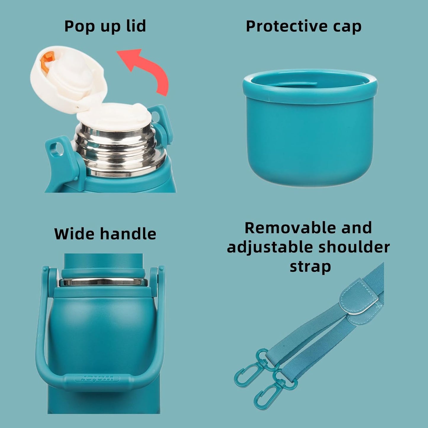 BJPKPK Insulated Water Bottle 27oz Stainless Steel Water Thermos with Handle and Cup Lid Travel Metal Thermos,Laguna