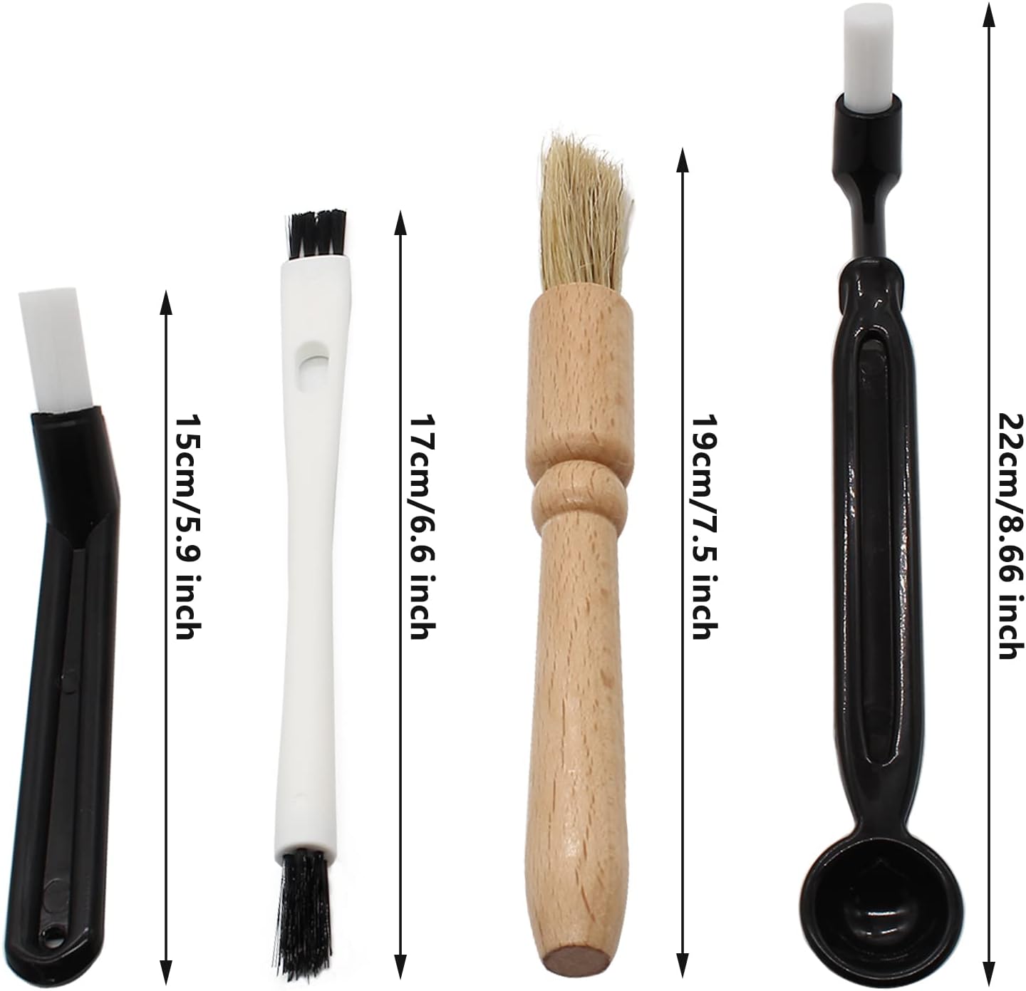 Coffee Grinder Cleaning Brush, Espresso Machine Brush Kit Wood Handle & Natural Bristles Wood Dusting Espresso Brush Set with Spoon for Bean Grain Coffee Tool (Pack of 4)