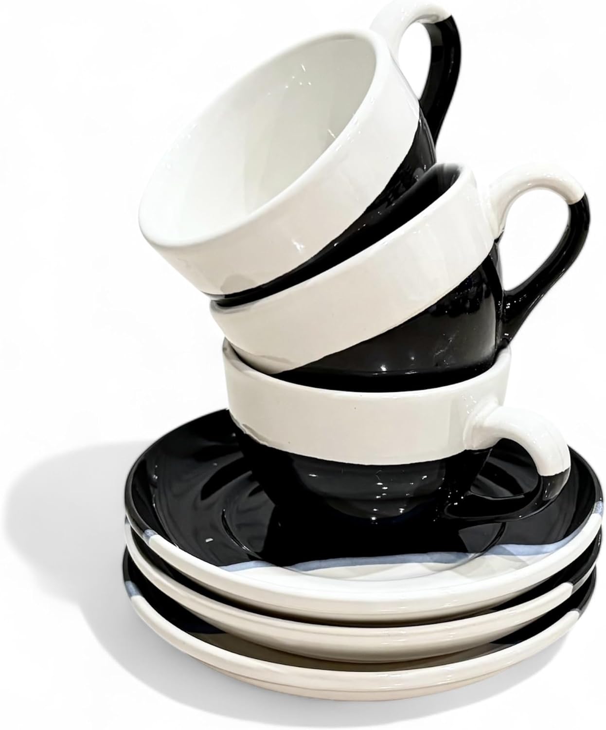 2 Ounce Espresso Cups with Saucers, Mini Ceramic Espresso Cups Set of 6, Espresso Cup Set, Coffee Mug Set for Latte, Macchiato, Demitasse Cups Set for Cafe, Microwave & Dishwasher Safe (Black)