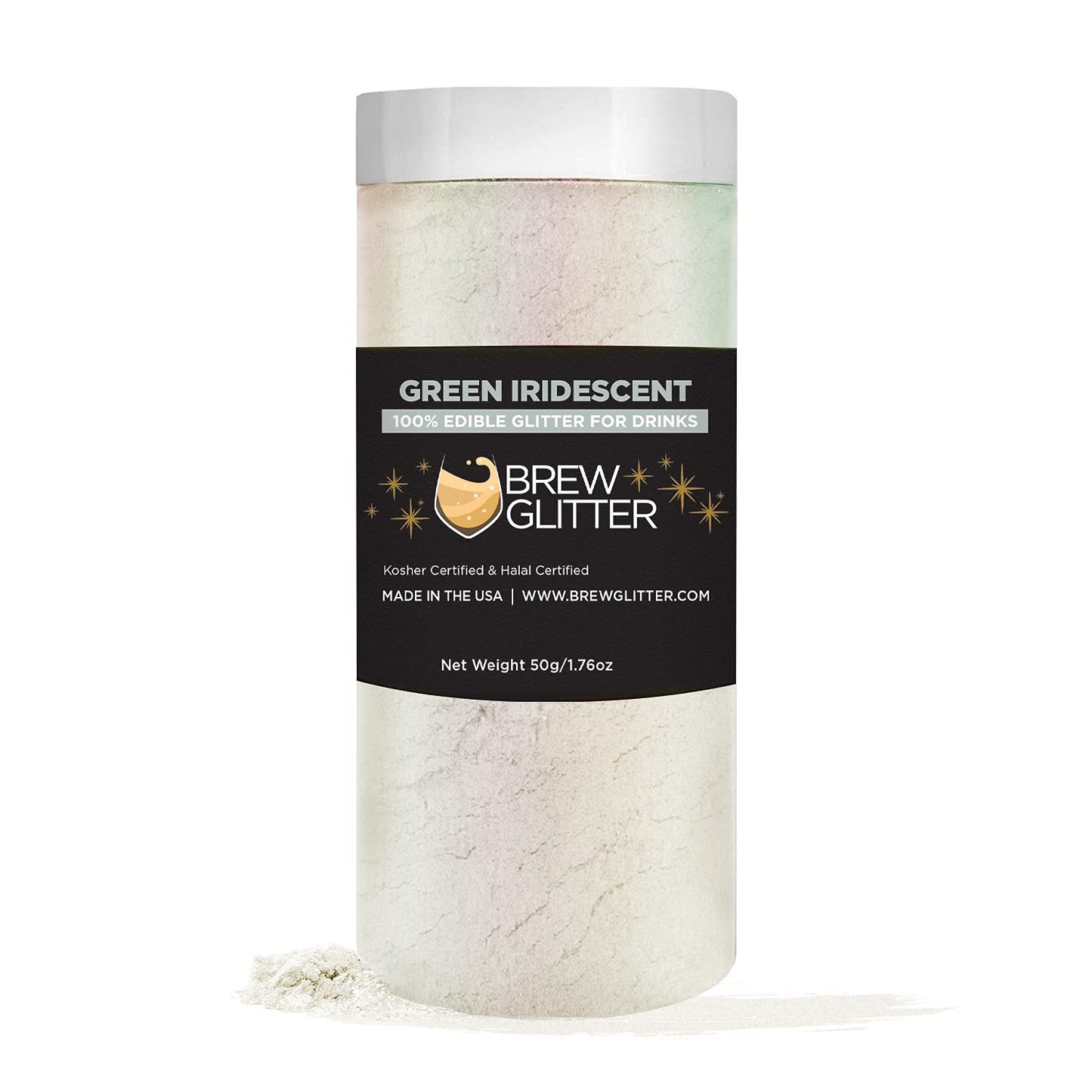 Green Iridescent BREW GLITTER Edible Glitter For Drinks, Cocktails, Beer, Garnish Glitter & Beverages | 100% Edible & Food Grade | Vegan, Gluten, Nut Free (50g, Green Iridescent)