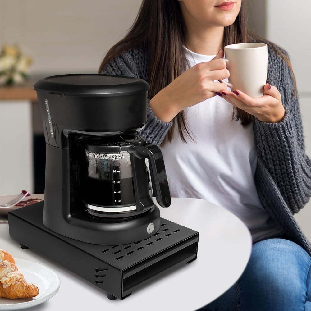 Coffee Knock Box Drawer, Espresso Knock Box Drawer Stainless Steel Coffee Knock Box for Espresso Coffee Grounds Coffee Puck Box with Removable Rubber Strike Wood Pole and Non Slip Base