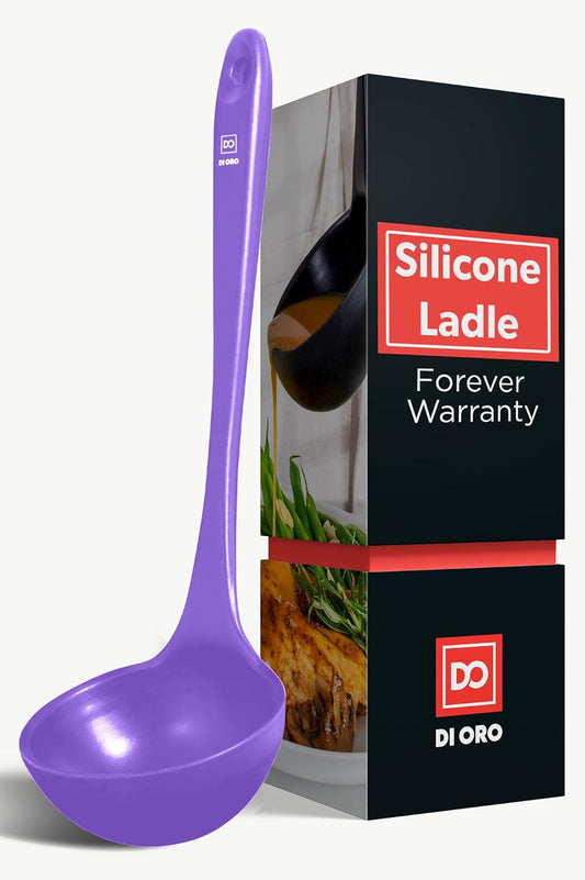 DI ORO Silicone Ladle – Soup Ladle for Cooking & Serving Heat-Resistant - Large Kitchen Ladle Nonstick Cookware Safe - Soup Serving Spoon with Wide Bowl - Silicone Utensil Dishwasher Safe (Lavender)