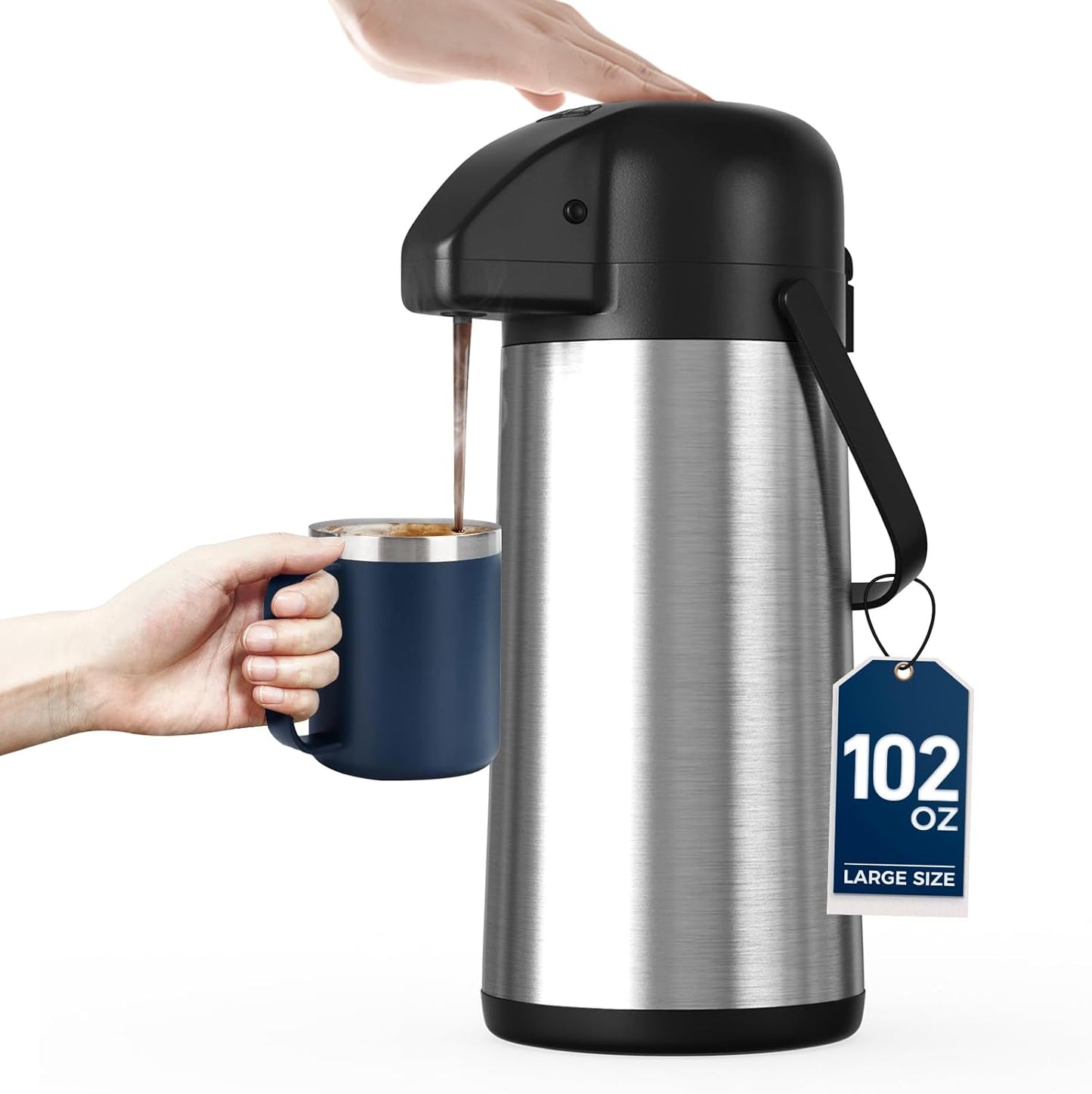 Coffee Carafe for Keeping Hot - 102OZ / 3L Airpot Coffee Dispenser with Pump - Large Coffee Thermos for Hot Drinks Tea Liquid - Insulated Stainless Steel Hot Water Beverage Dispenser Urn for Parties
