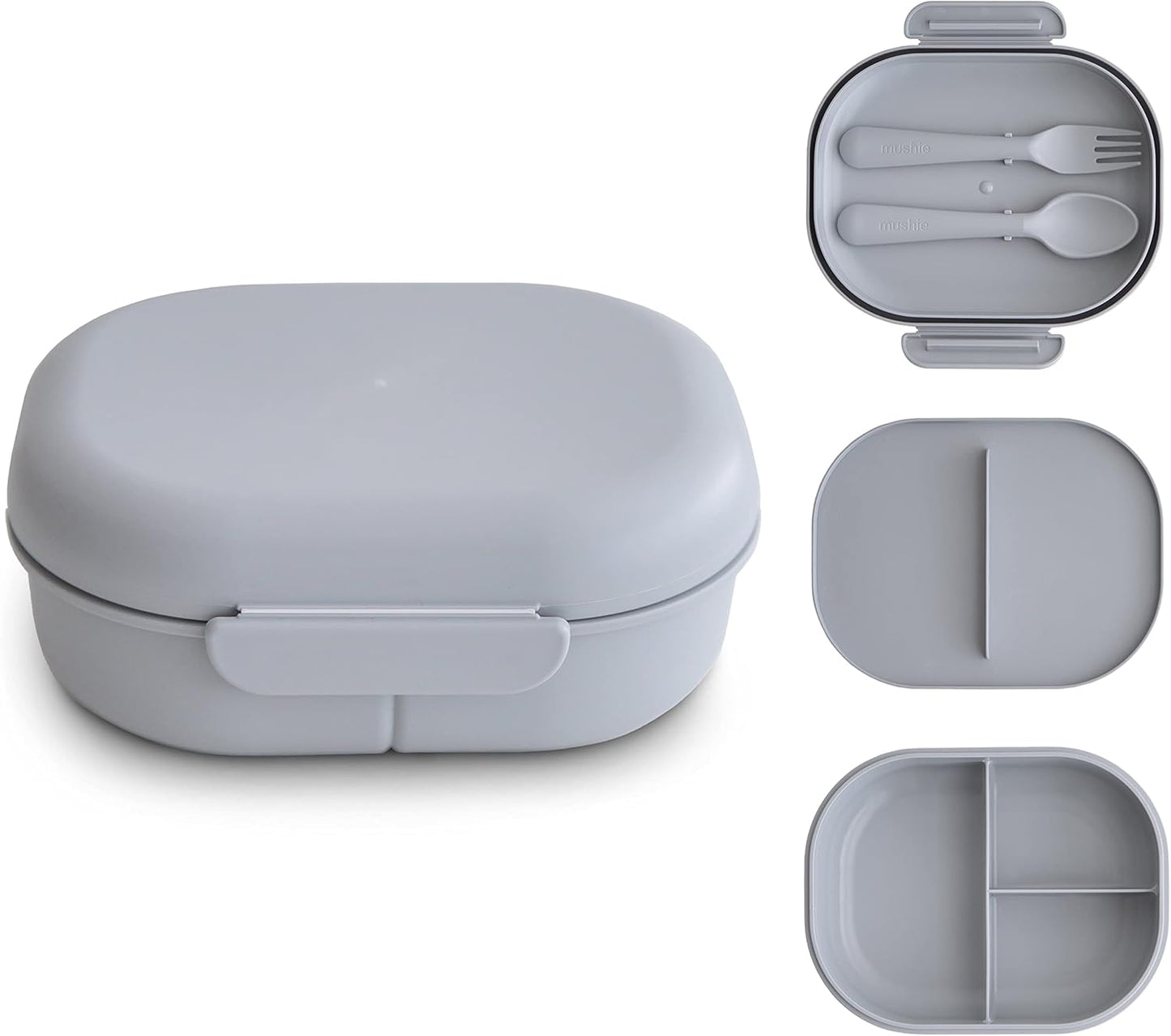 mushie Kids Bento Lunch Box | 3-Compartment & Removable Divider + Fork & Spoon Utensils | Great For Meals, School, Snacks On-the-Go | Dishwasher Safe (Cloud)
