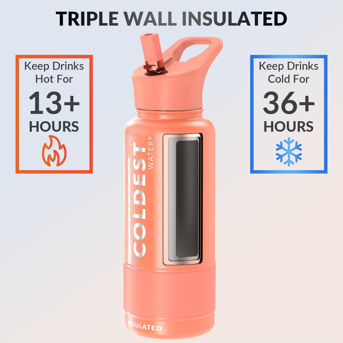 Coldest Insulated Water Bottle with Straw Lid - Stainless Steel Metal Insulated Bottle for Men & Women (Pink Froze Glitter, 32 oz)