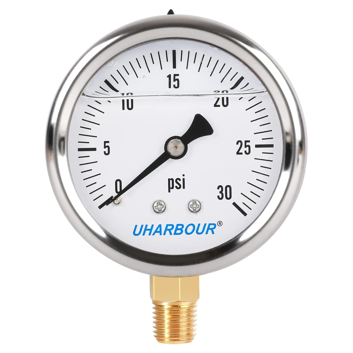 Glycerin Filled Pressure Gauge with 304 Stainless Steel Case, 2.5" Dial Size, 0-30Psi, High Accuracy, 1/4" NPT Center Lower Mount with Single Scale (psi).…