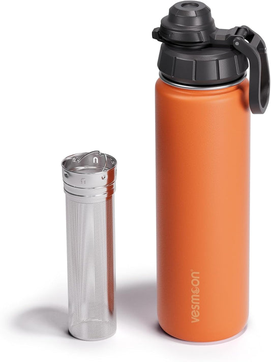 Vessence Tea Infuser Bottle - 24 Oz Insulated Loose Leaf & Fruit Infuser Bottle | Leak Proof with FlowSip Lid
