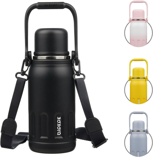 BJPKPK Insulated Water Bottle Leak Proof 27oz Stainless Steel Water Bottles with Handle and Lid Travel Metal Thermos,Black