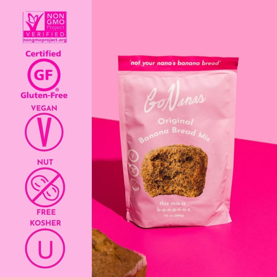 GoNanas Original Oat Flour Banana Bread Mix, Suitable for Plant Based Vegan Diets, Gluten Free Dairy Free Snacks, Healthy Snacks For Adults, Muffin Mix, Nut Free, Cupcakes Dessert, NON-GMO, 4pk