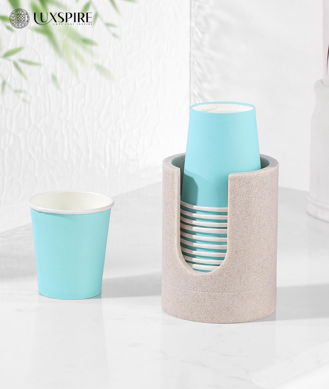 Luxspire Bathroom Cup Dispenser, 3oz Dixie Cup Dispenser, Resin Dixie Cup Holder, Disposable Paper Cup Holder for Bathroom, Cotton Pad Holder, Guest Bathroom Essentials, Beige
