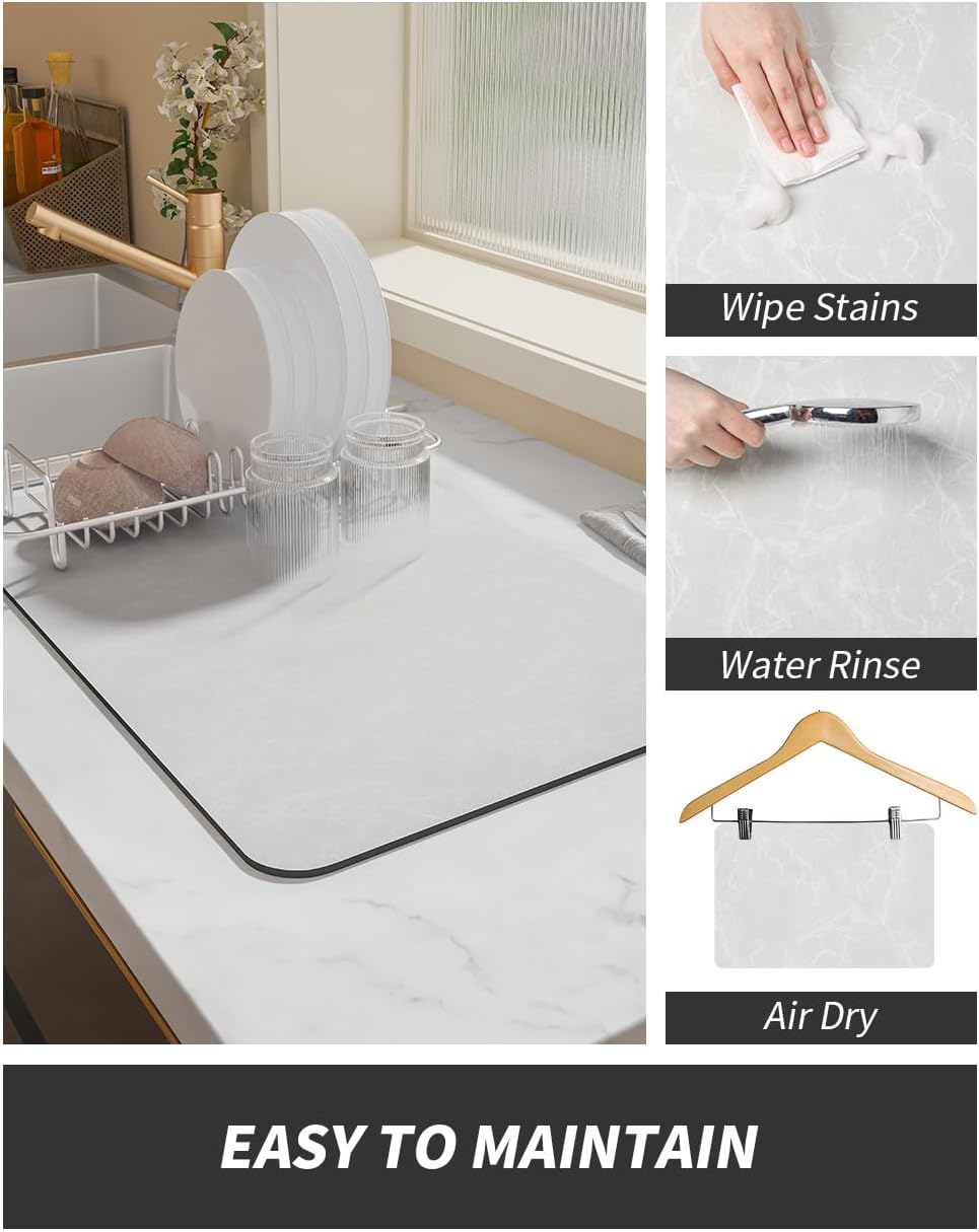 AMOAMI Coffee Mat - Hide Stain, Rubber Backed, Absorbent Dish Drying Mat for Kitchen Counter - Fits Under Coffee Maker & Machine, Dish Rack