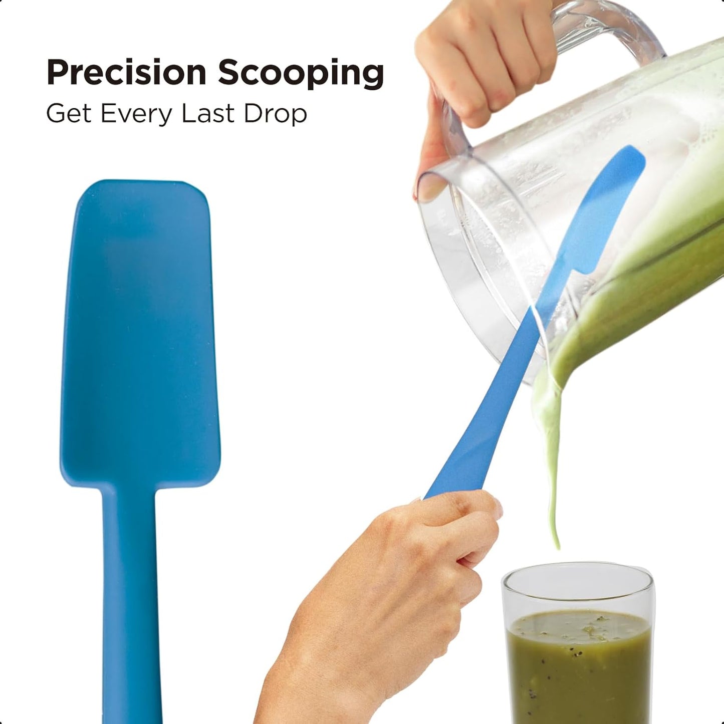 Kitchen Mama WaltzGrip Platinum Silicone Jar and Can Spatula Utensil Set: Heat-Resistant, Nonstick Scraper, Scooping, Perfect for Smoothies, Jam, Cream, Peanut Butter, Dishwasher Cooking Gadget (Blue)