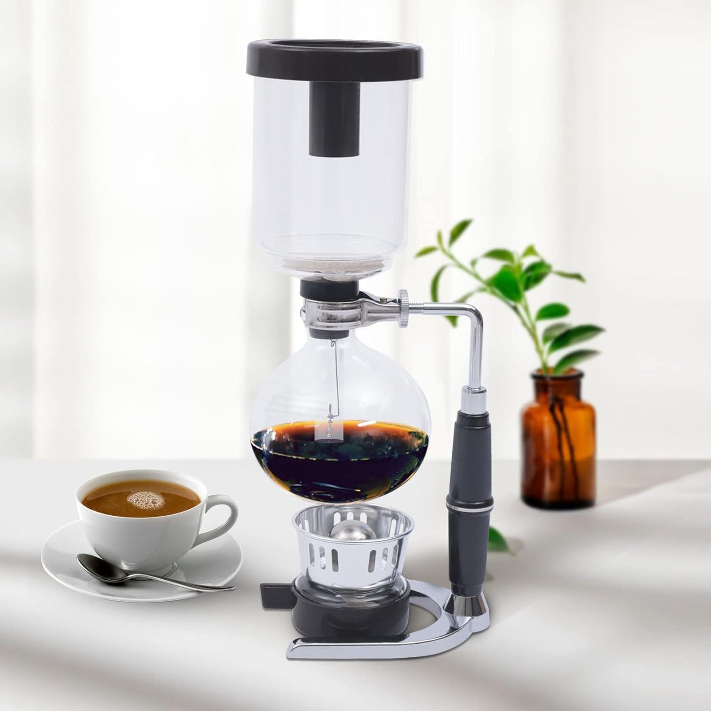 Glass Siphon Coffee Maker, 360ml Tabletop Glass Siphon Pot Glass Syphon Coffee Maker 3 Cups for Coffee Shop|Bar|Home Use, Black