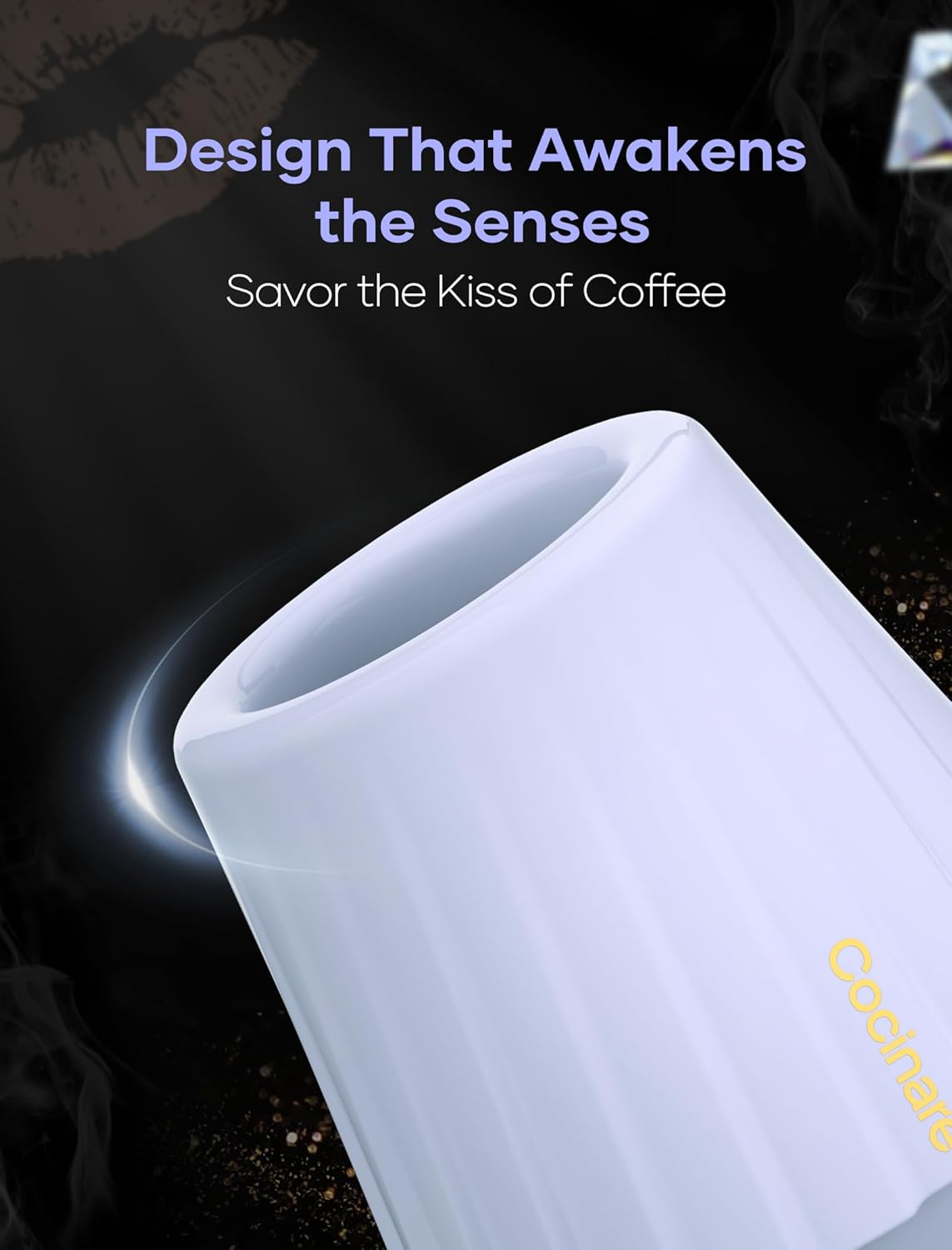 Cocinare KissCup Ceramic Espresso Cup – 2.2oz Demitasse Cup for Espresso, Pour-over coffee & Tea, Lavender Purple, Ceramic Collection