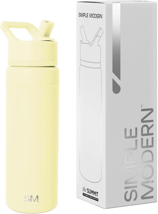 Simple Modern Water Bottle with Straw Lid | Vacuum Insulated Stainless Steel Metal | Reusable Leak Proof BPA-Free Cup for School | Summit Collection | 22oz, Buttercup