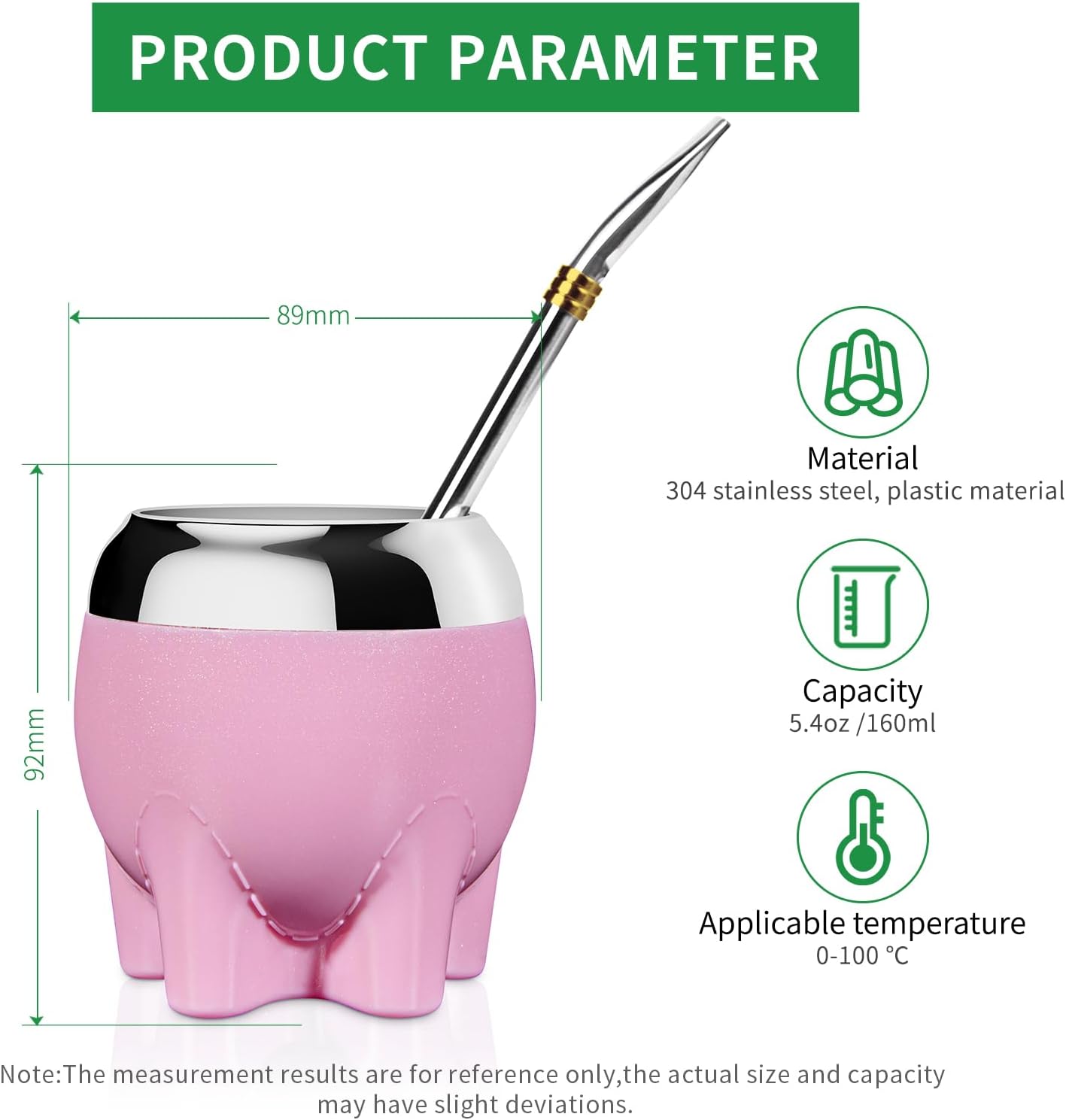 Premium Yerba Mate Cup 5 in 1 Set, Including Stainless Steel Gourd (Glitter Stars, Cute Elephant Style) Bombilla Straw, and Tea Shaper Set, 5.4oz, Gift for Women Drinking Coffee Tea Water (Pink)