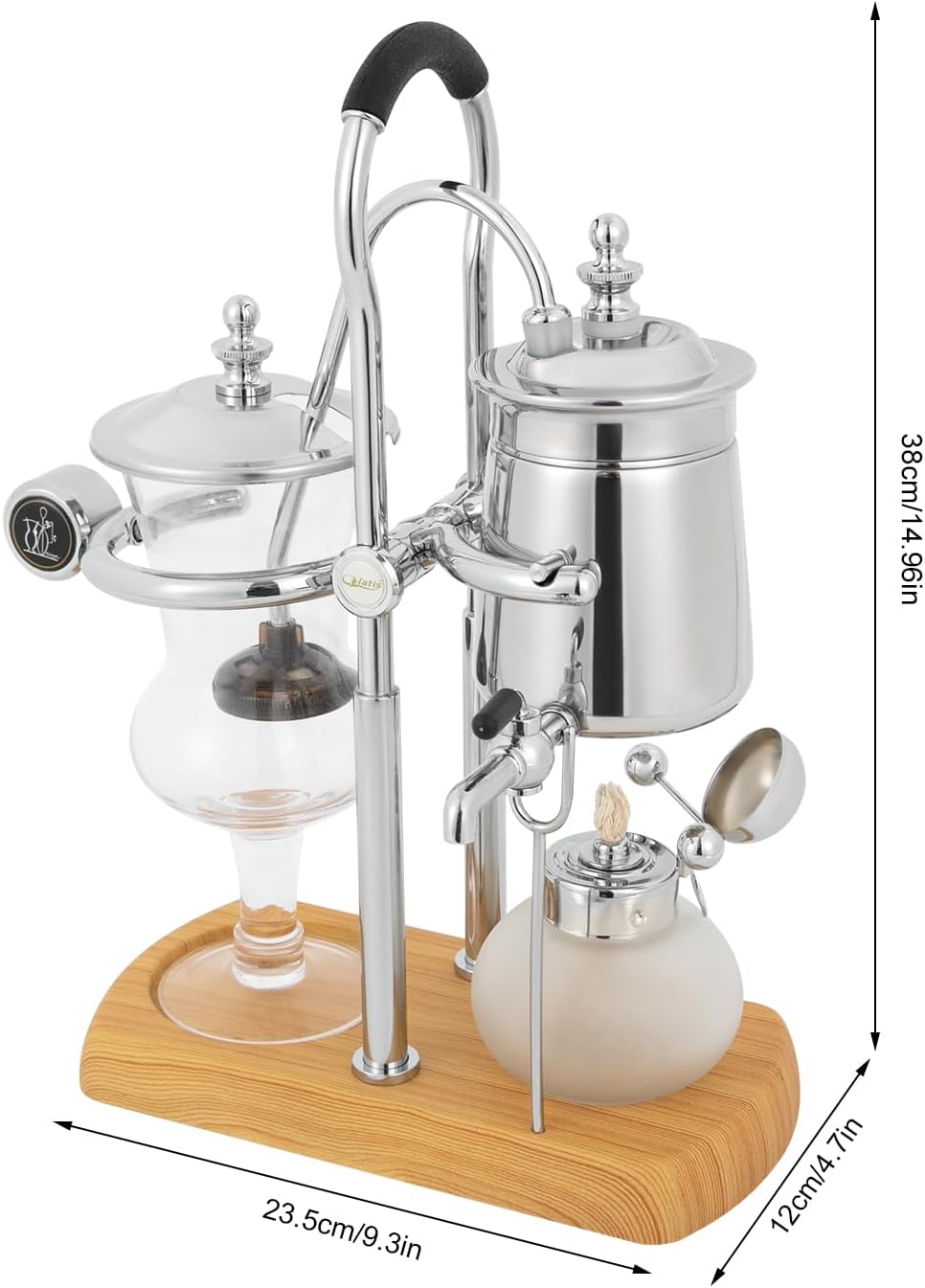 Balance Siphon Coffee Maker, Coffee Brewer Vintage Coffee Maker with Alcohol Burner Bottle and Measuring Cup Spoon, 400ml Gravity Coffee Maker for Personal Kitchens Coffee Shops (Silver)