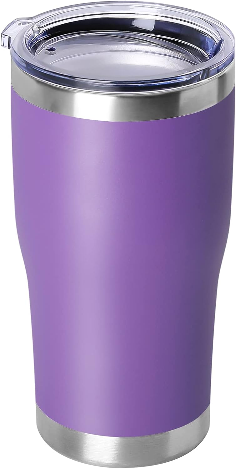 DOMICARE 20oz Tumbler with Lid Stainless Steel Tumblers Bulk, Double Wall Vacuum Insulated Coffee Travel Mug Powder Coated Tumbler, Purple
