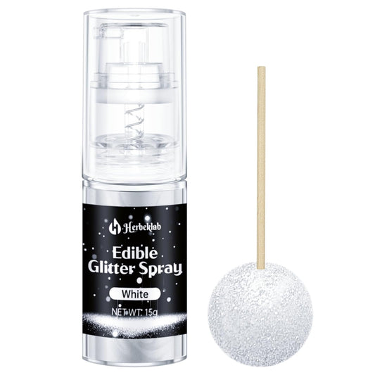 White Edible Glitter Spray - 15g Edible White Glitter for Cakes Food Grade Metallic Shimmer Powder Cake Spray for Cookie Decorating Chocolate Strawberry