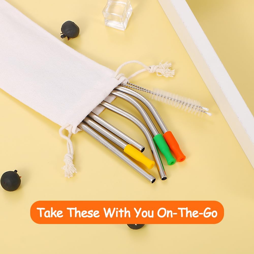 Lazycorner 16 Pcs Short Metal Straw, 6mm 5.5" 6.5" Kids Reusable Straw Silicone Tips Cleaner, Mini Small Stainless Steel Straws Fit 8 10 12 oz Tumbler/Wine Tumblers, Reusable Cocktail Straws(Silver)