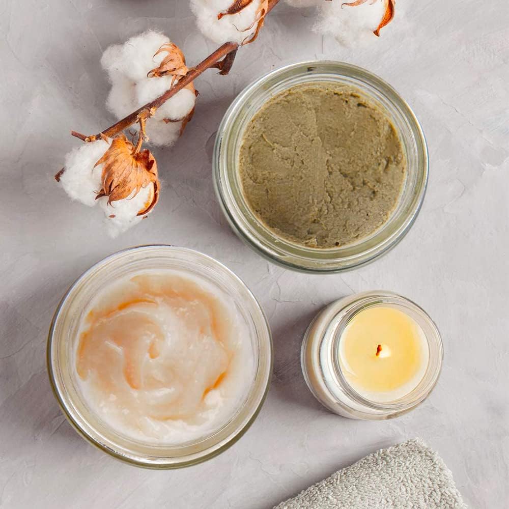 2 oz Small Glass Containers With Lids, Bumobum 48 Pack Clear Cream Jars with Lids, White Labels & Inner Liners, Empty Round Clear Cosmetic Jars for Ointments, Lotions